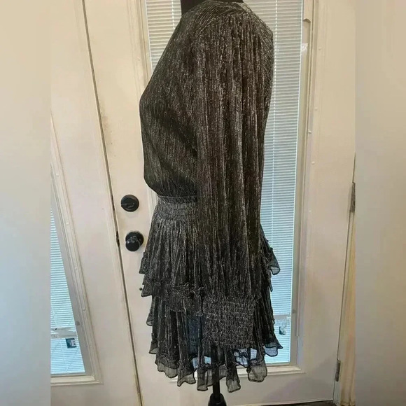 MISA Los Angeles NWT Metallic Black & Silver Smocked Mini Dress Womens Size XS - Picture 8 of 12